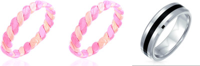 Dynamic Retail Global Set of 3 Ring for Men, Multicolor-Silver Alloy Ring
