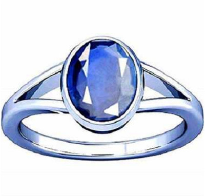 KUNDLI GEMS Blue Sapphire/Neelam Stone 6.00 carat Precious Neeli Stone Unheated & Untreated Certified Astrological Purpose For Unisex Stone Sapphire Silver Plated Ring