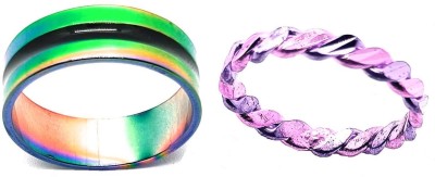 Dynamic Retail Global Set of 2 Rings for Men & Women, Green-Purple Alloy Ring