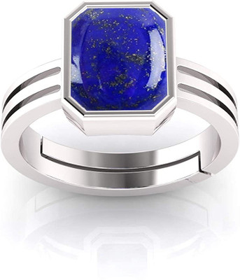 KUSHMIWAL GEMS 6.25 Ratti 5.00 Carat Ring Natural Lapiz Silver Plated Ring Original Brass Lapis Lazuli Silver Plated Ring