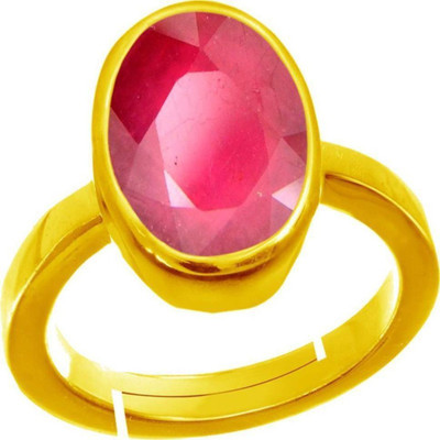 Gemzonite Ruby Ring Certified Manik Astrological Stone Brass Ruby Gold Plated Ring