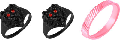 Dynamic Retail Global Set of 3 Ring for Men, Black-Pink Alloy Ring