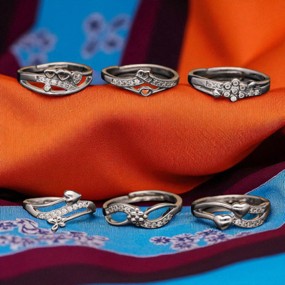 Hetshree Elegant Silver Combo Rings Collection Brass Diamond Silver Plated Ring