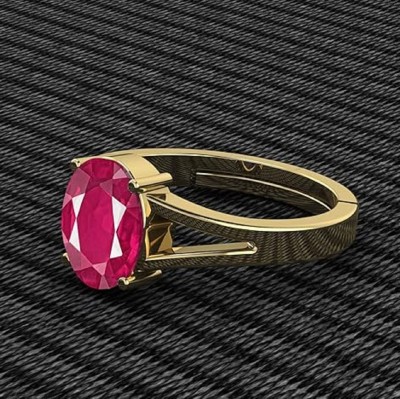 KUSHMIWAL GEMS 10.25 Ratti 9.25 Crt Natural Certified Ruby (Manikya) Gemstone Panchdathu Ring Brass Ruby Gold Plated Ring