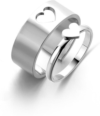 White Chimes Silver Heart Matching Love Couple Ring Alloy Silver Plated Ring
