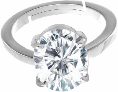 EVERYTHING GEMS 6.25 Ratti 5.35 Carat American Diamond Natural White Zircon Stone Adjustble Ring Brass Zircon Silver Plated Ring