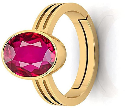 BWM GEMS Certified 9.25 Ratti Ruby Stone ( Manik ) Panchdhatu Alloy Ruby Gold Plated Ring