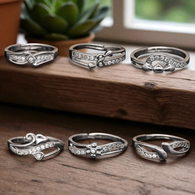 Hetshree Elegant Silver Combo Rings Collection Brass Diamond Silver Plated Ring