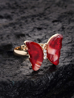 Dressberry Gold-Plated & Red Stone Studded Design Adjustable Ring Brass Copper Plated Ring