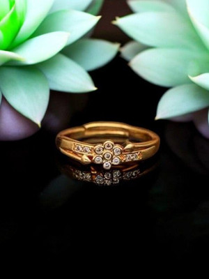 Dressberry Adjustable Rings For Women and Girls Brass Diamond Gold Plated Ring Brass Diamond Gold Plated Ring