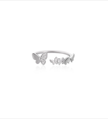 SILphony Silver Engraved Solitaire Adjustable Ring Silver Cubic Zirconia Silver Plated Ring