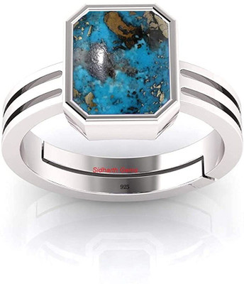 SIDHGEMS Turquoise firoza 20.25 Ratti 92.5 Ring Sterling Silver Turquoise Sterling Silver Plated Ring
