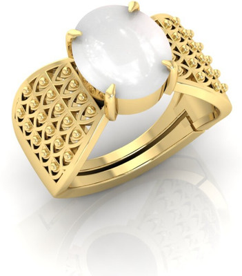 Pranjal Gems 14.25 Ratti Moonstone Gemstone Adjustable Ring With Lab CertificateAH Metal Moonstone Gold Plated Ring