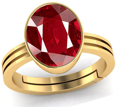 barmunda gems 5.25 Ratti Created Ruby Manik Adjustable Ring for Men & Women by Lab Certified Brass Ruby Ring