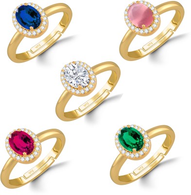 VIGHNAHARTA Sizzling Valentine Five Rings multi color Solitaire Ring For women and Girls Brass Cubic Zirconia Gold Plated Ring Set