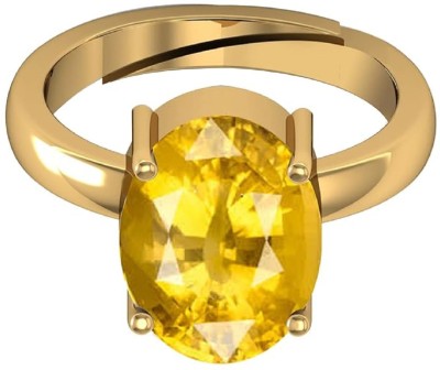 Sidharth Gems 7.25 Ratti 6.00 Crt Yellow Sapphire Ring Pukhraj Stone Ring Brass Sapphire Gold Plated Ring
