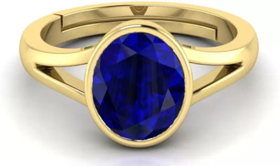 Ringry 8.25 Ratti Blue Sapphire Ratan Natural Adjustable Aguthi/Ring for Men & Women Brass Sapphire Gold Plated Ring