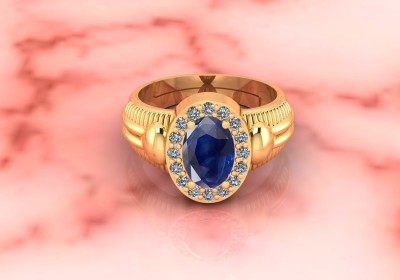 SIDHGEMS Sterling Silver Sapphire Gold Plated Ring