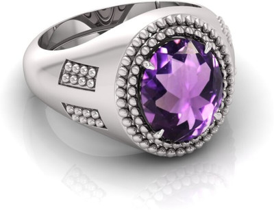 Pranjal Gems 7.25 Ratti Amethyst Gemstone Adjustable Ring With Lab CertificateHC Crystal Amethyst Gold Plated Ring