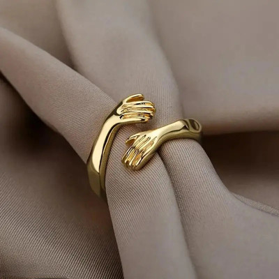Zaphariq Golden Adjustable Friendship and Loved Ones Cuddle Hug Ring For Women Alloy Gold Plated Ring