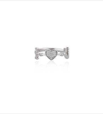 Shubhamkriti Jewels Dual-Band Open Heart Pave Silver Cubic Zirconia Silver Plated Ring