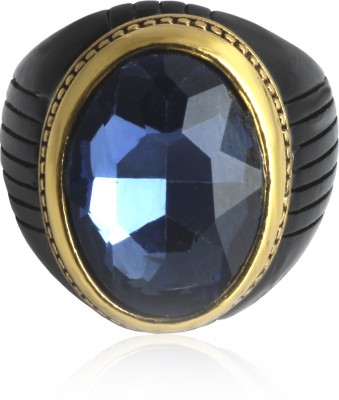 Waama Jewels Gold Plated AD Studded Black Brass Ring for Men & Boys Brass Gold Plated Ring