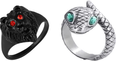 Dynamic Retail Global Set of 2 Rings for Men, Black-Silver Alloy Ring