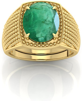 Pranjal Gems 12.25 Ratti Panna Gemstone Adjustable Ring With Lab CertificateKC Crystal Emerald Gold Plated Ring