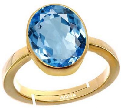 AQUAGEMS Natural Blue Topaz 8.25 Ratti or 7.50 Ct Gemstone For Men Five Metal Adjustable Alloy Ring
