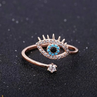 Fashion Frill Elegent Rings For Women CZ Evil Eye Adjustable Finger Ring For Women Girls Alloy Cubic Zirconia Gold Plated Ring