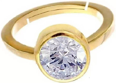 EVERYTHING GEMS 10.25 Ratti 9.25 Carat Natural AA+ Quality White Zircon Stone Adjustable Ring Brass Zircon Gold Plated Ring