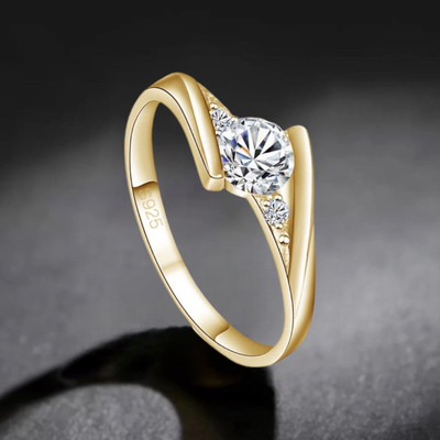 MYKI Sizzling Solitaire Adjustable Ring For Women & Girls Stainless Steel Cubic Zirconia Gold Plated Ring