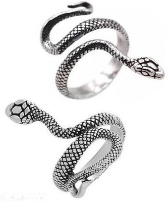Vibeesle Set of 2 Silver Snake Ring Stainless Steel, Metal, Brass Cubic Zirconia Sterling Silver, Titanium Plated Ring
