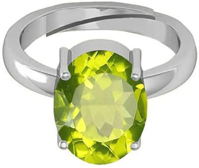 Sidharth Gems 7.25 Ratti 6.05 Carat Natural Green Peridot Gemstone Adjustable Ring/Anguthi Brass Silver Plated Ring