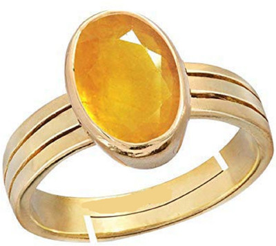 KUNDLI GEMS Yellow sapphire Ring Natural Stone Certified Pukhraj Stone Astrological Purpose For Unisex Stone Ruby Gold Plated Ring
