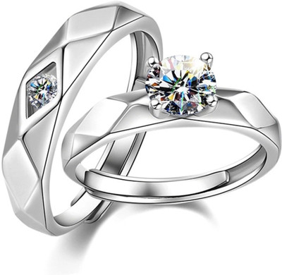 Rockjon 925 Silver Plated Zircon Couple Rings| Symbolize Your Love with Elegance Stainless Steel Sterling Silver Plated Ring