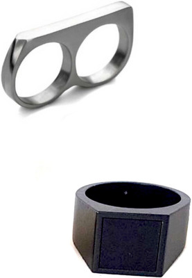 Neerajyoti Black AD Ring & double finger ring set Alloy Titanium Plated Ring Set