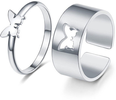 Viibesle Stainless Steel Silver Plated Ring Set