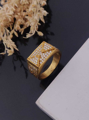mahi creation Gold Plated Diamond Wedding,Partywear ring-32 Brass, Copper Diamond Gold Plated Ring