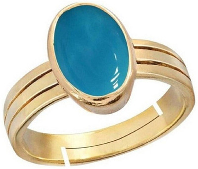Kanvi Jewelers Turquoise Firoza Panchdhatu Adjustable Ring For Men & Women Brass Turquoise Gold Plated Ring