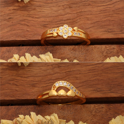 Gigev Combo Of 2 AD Brass Cubic Zirconia Gold Plated Ring Set