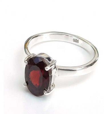 Gemzonite Natural Gomed Stone Hessonite Garnet Adjustable Ring Brass Garnet Sterling Silver Plated Ring