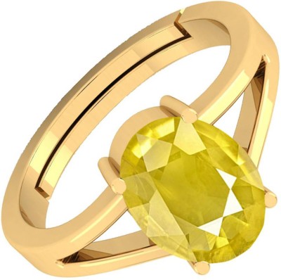 barmunda gems 7.25 Ratti Yellow Sapphire Pukhraj Stone Panchdhatu Ring Brass Sapphire Rhodium Plated Ring