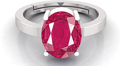ZENMART 7.25 Ratti 6.00 Carat Natural Ruby Stone Manik Ring Brass Ruby Silver Plated Ring