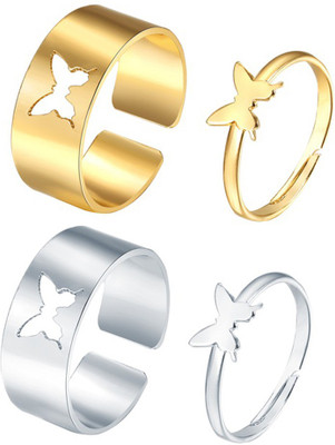 Sorellaz Womens Golden & Silver Butterfly Adjustable Open Ring: Pack of 4 Alloy Ring