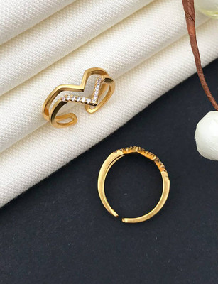 Mahi creations Brass Diamond Gold Plated Ring