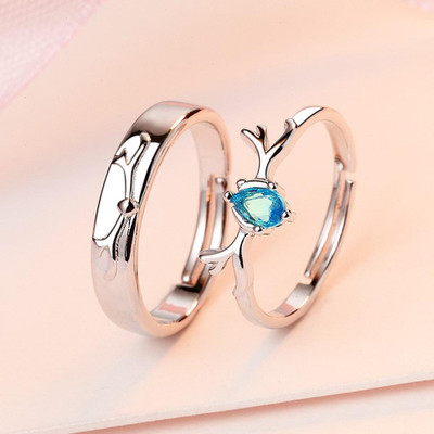 Dmlpbp Antler Couple Rings Valentine Gift for lovers Trendy Fashionable Alloy Cubic Zirconia Platinum Plated Ring Set