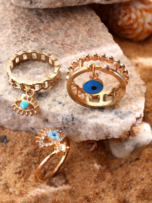 KACY Evil Eye Ring Set Alloy Beads Gold Plated Ring Set
