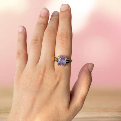 Gemzonite Amethyst Stone Ring Original and Certified natural Katela/Jamunia For Men/Women Brass Gold Plated Ring