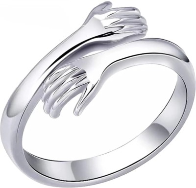 Euphorium VALENTINE PROPOSE SILVER HUG RING STYLISH HUGGING HANDS COUPLE RINGS Stainless Steel Silver Plated Ring